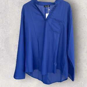 NWT Fee Et Rit Size 5xl Womens Blue V-Neck Pleated Back‎ Light Weight